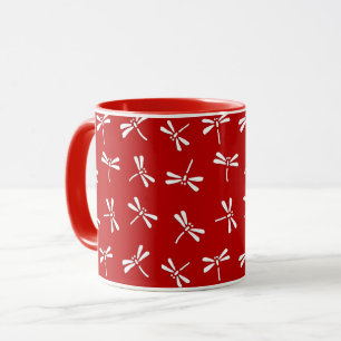 Caneca Teste padrão japonês da libélula, vermelho escu