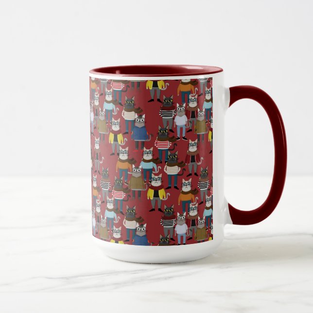 Caneca Teste padrão legal do gato do hipster (Direita)