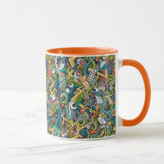 Caneca Teste padrão médico do ícone da arte abstracta (Direita)