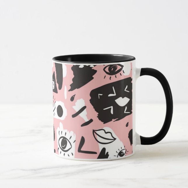 Caneca Teste padrão moderno abstrato do olho & dos lábios (Direita)
