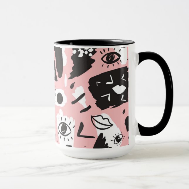 Caneca Teste padrão moderno abstrato do olho & dos lábios (Direita)