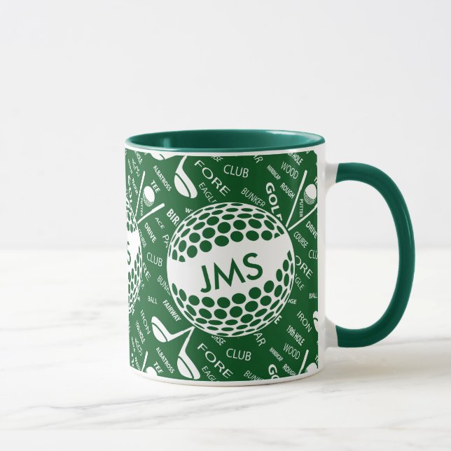 Caneca Teste padrão Monogrammed para o jogador de golfe (Direita)