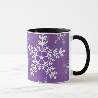 Caneca Teste padrão roxo e branco do floco de neve