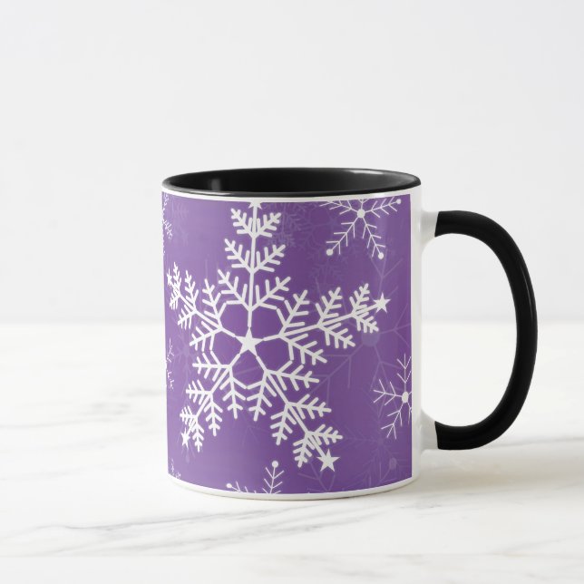 Caneca Teste padrão roxo e branco do floco de neve (Direita)