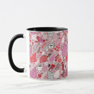 Caneca Teste padrão saboroso com pássaros e flores