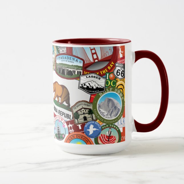 Caneca Teste padrão super da colagem da etiqueta de (Direita)