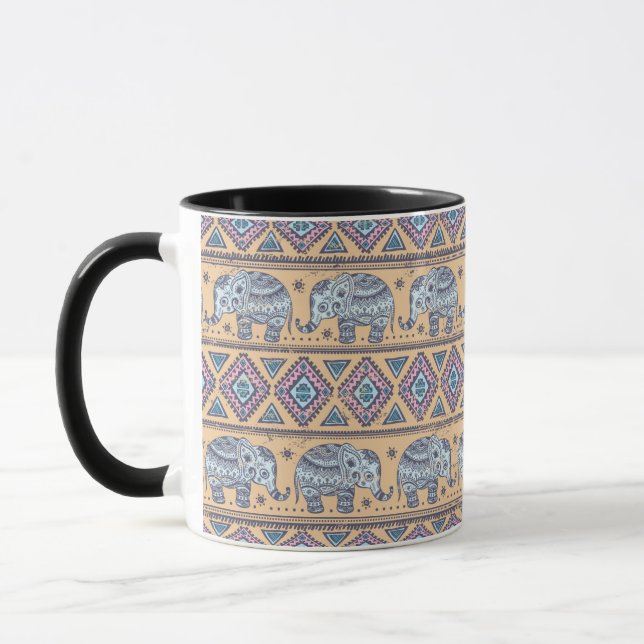Caneca Teste padrão tribal do elefante étnico azul (Esquerda)