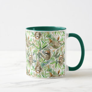 Caneca Teste padrão tropical da preguiça da aguarela