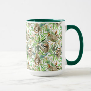 Caneca Teste padrão tropical da preguiça da aguarela