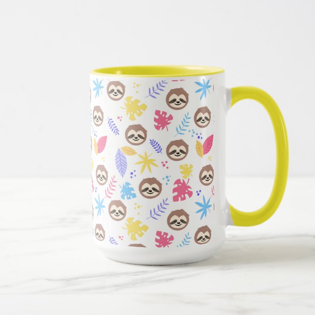Caneca Teste padrão tropical da preguiça & das folhas (Direita)
