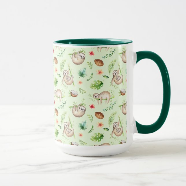 Caneca Teste padrão tropical da preguiça do coco (Direita)
