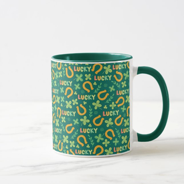 Caneca Teste padrão verde AFORTUNADO irlandês (Direita)