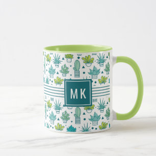 Caneca Teste padrão verde & azul do Succulent da aguarel