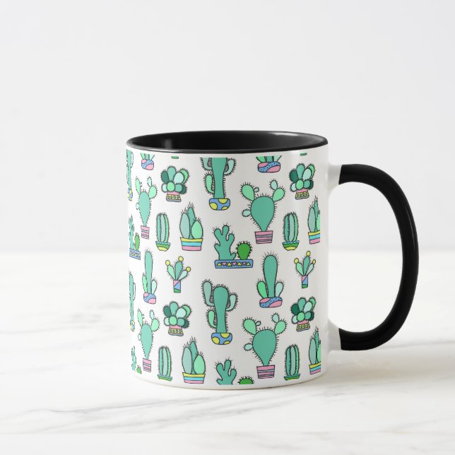 Caneca Teste padrão verde da planta do cacto & do (Direita)