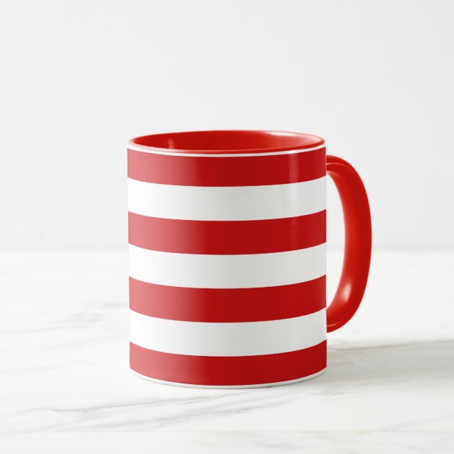 Caneca Teste padrão vermelho e branco da listra (Frente Esquerda)