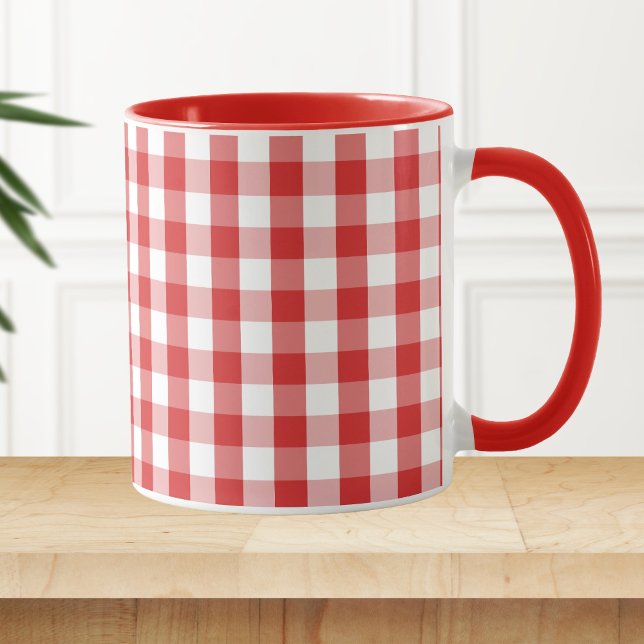 Caneca Teste padrão vermelho elegante do guingão (Criador carregado)