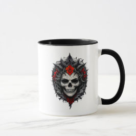 Caneca Tête de mort ornée de motifs gothiques.