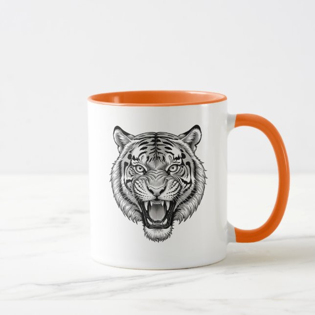 Caneca Tête de tigre rugissant? en noir et blanc. (Direita)