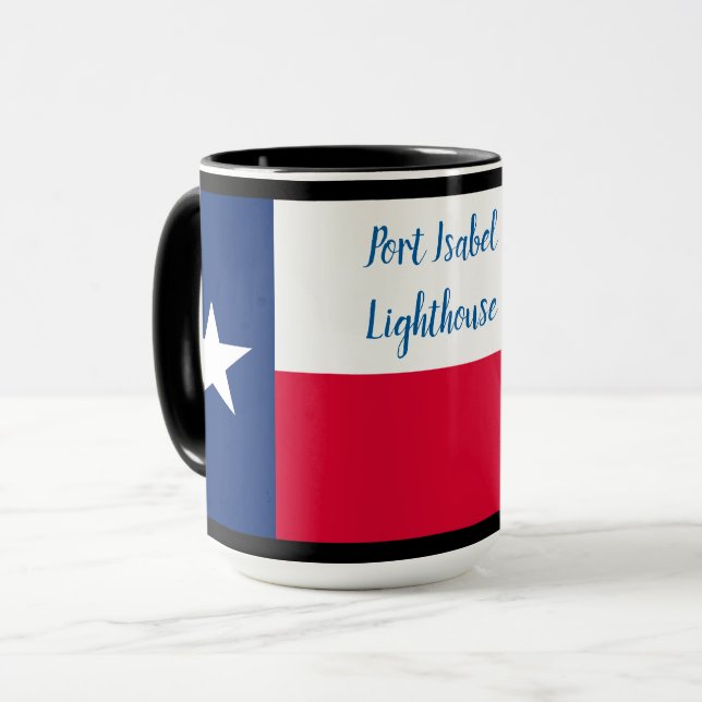 Caneca Texas Flag & Port Isabel Lighthouse em preto (Frente Esquerda)