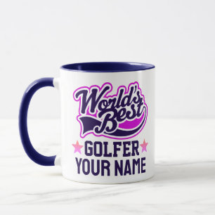 Caneca Texto Azul do Nome de Golfer Personalizado Moderno