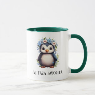 Caneca Texto Bilíngue Personalizado Verde Pinguins