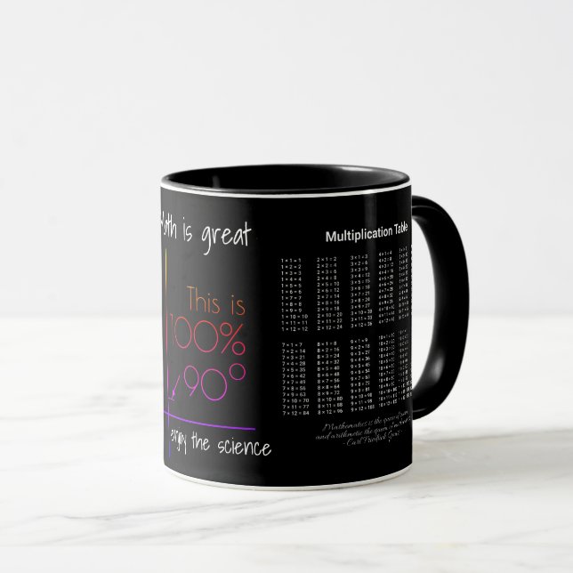 Caneca Texto Branco da Mesa de Multiplicação a Escuro (Frente Esquerda)