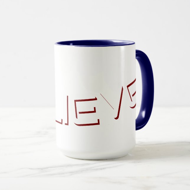 Caneca Texto Cristão em Estilo Bloco 'Acredite'  (Frente Esquerda)