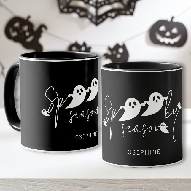 Caneca Texto Da Estação Spooky E Fantasmas Com Nome Hallo (Criador carregado)
