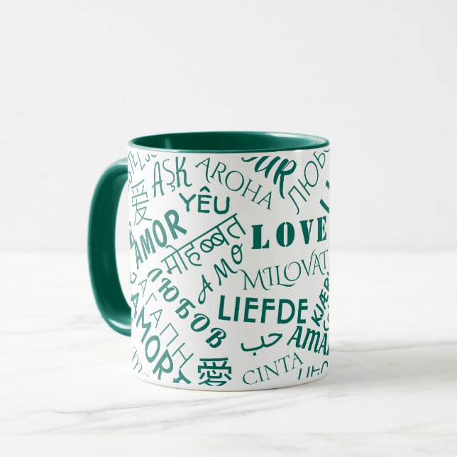 Caneca Texto de Amor Multilíngue Café Mug - Escolher Core (Frente Esquerda)