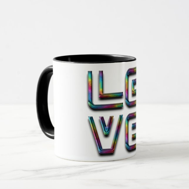 Caneca Texto de Amor Tipografia Elegante Arco-Íris (Frente Esquerda)