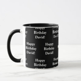 Caneca Texto de aniversário feliz personalizável | Preto