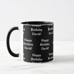 Caneca Texto de aniversário feliz personalizável   Preto