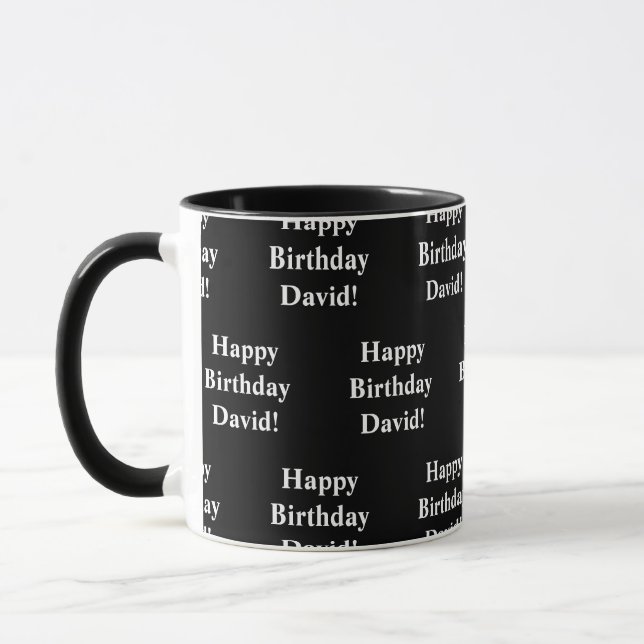 Caneca Texto de aniversário feliz personalizável | Preto  (Esquerda)
