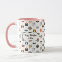 Texto de aniversário personalizável em Mug com Gat