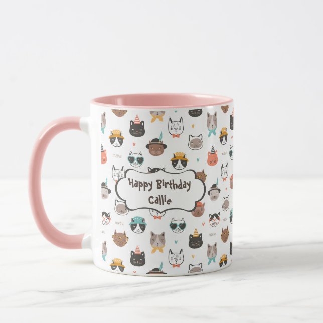 Caneca Texto de aniversário personalizável em Mug com Gat (Esquerda)