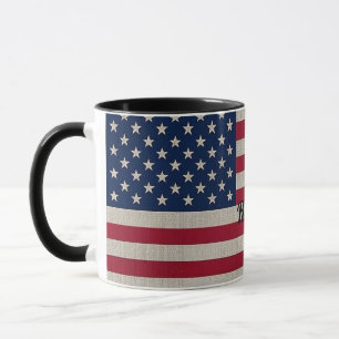Caneca Texto de Caligrafia Linen, Bandeira Americana Patr