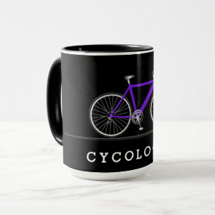 Caneca Texto de cicologista com bicicleta roxa