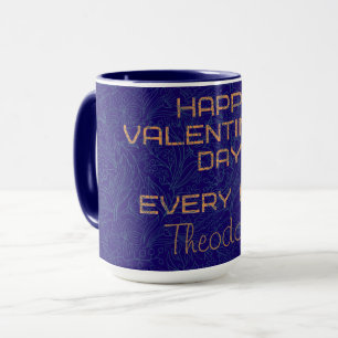 Caneca Texto de Quadro Dourado de Marca de Água Azul do N
