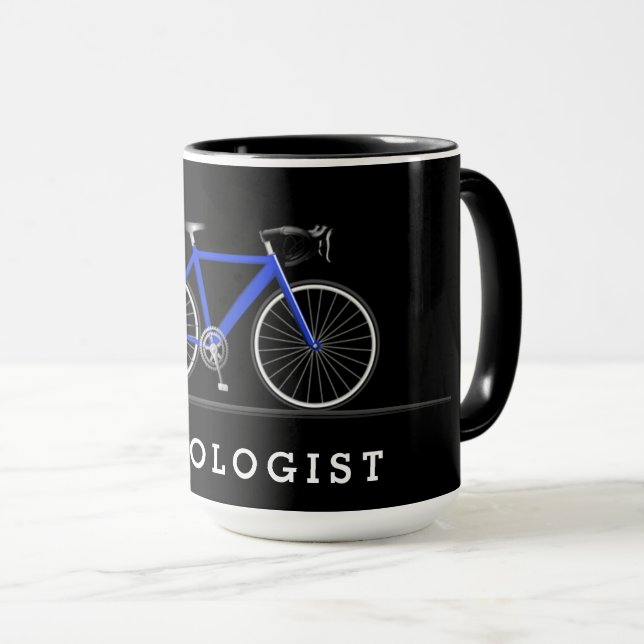Caneca Texto do cicologista com bicicleta azul (Frente Esquerda)