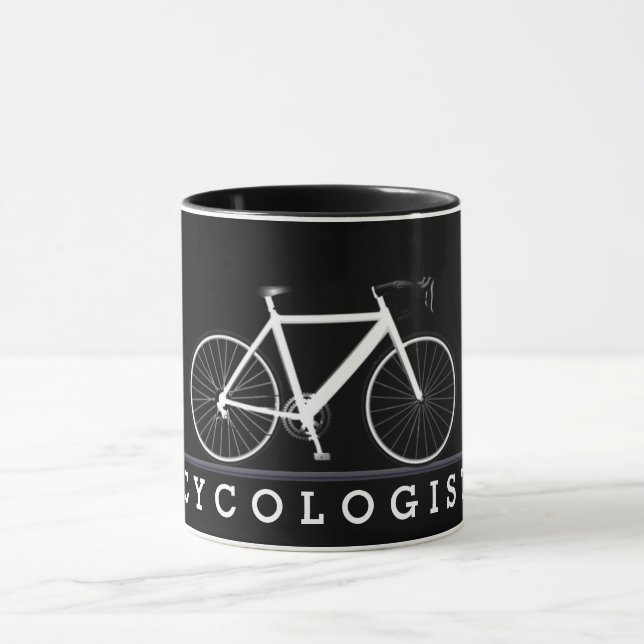 Caneca Texto do cicologista com bicicleta branca (Centro)