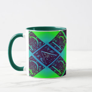 Caneca Texto do Rico Pai Fundo azul verde
