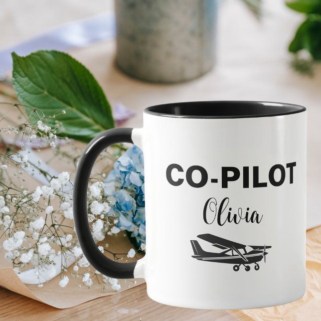 Caneca Texto e avião CO-PILOT modernos, presente personal (Criador carregado)