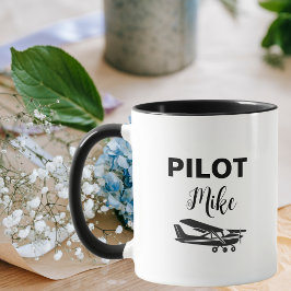 Caneca Texto e avião PILOT moderno, presente personalizad
