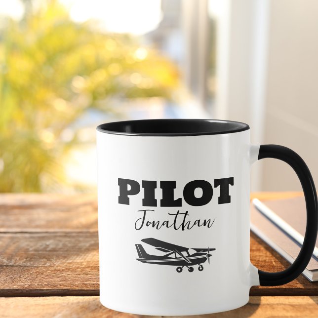 Caneca Texto e avião PILOT moderno, presente personalizad (Criador carregado)