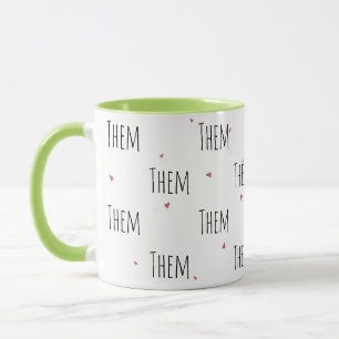 Caneca Texto "Eles" Simples E Bonito + Corações Pequenos 