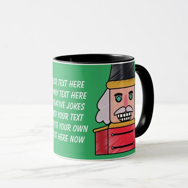 Caneca Texto engraçado Watercolor Nutcracker Green Red (Frente Esquerda)