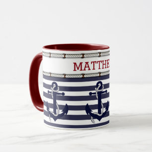 Caneca Texto Personalizado Clássico Motivo Âncora Náutica