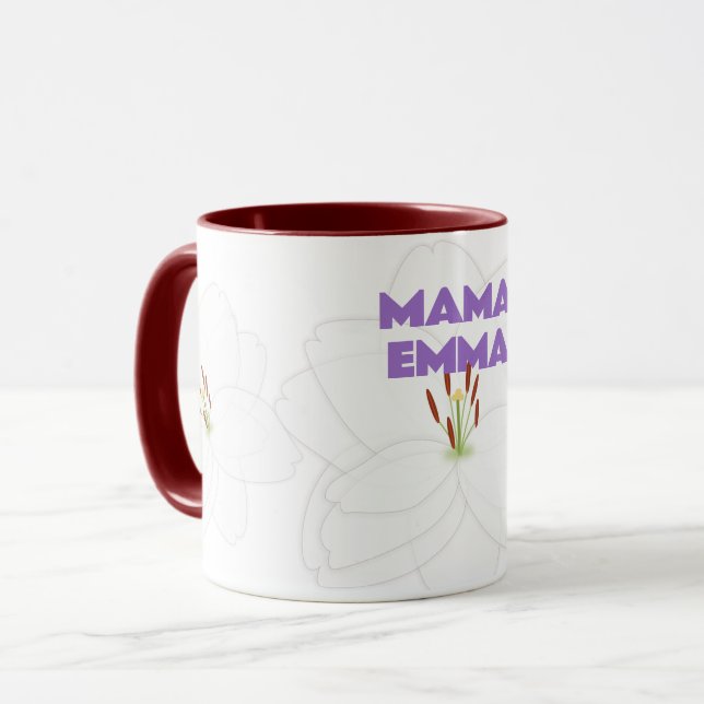 Caneca Texto Personalizado da Mãe Branca Flor e Negrito (Frente Esquerda)