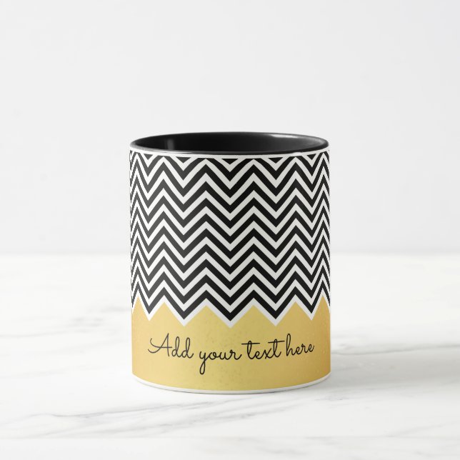 Caneca TEXTO Personalizado de Chevron Moderno DOURADO Bla (Centro)