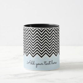 Caneca TEXTO Personalizado de Chevron Moderno Preto e Azu